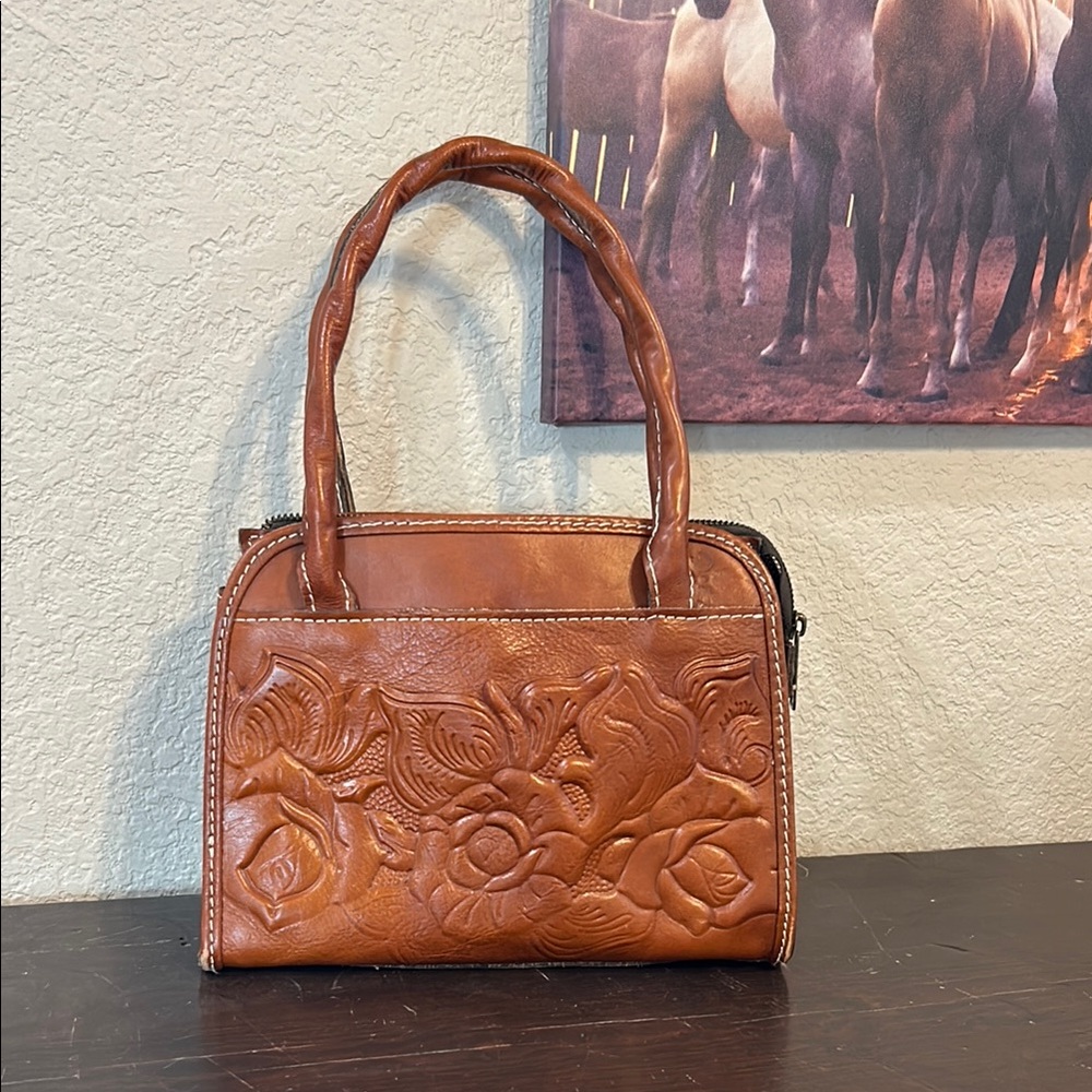 Patricia Nash Tan Embossed Leather Shoulder Bag